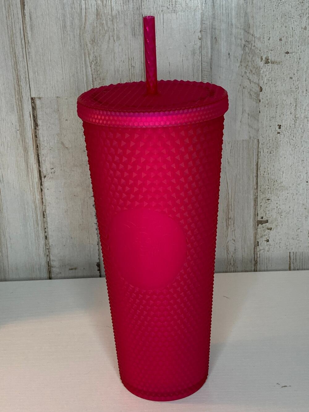 Starbucks Neon Hot Pink Studded Cold Cup Tumbler w/ Lid & Straw 24 oz